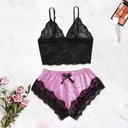 Spaghetti Strap Shorts Women Sleepwear Set Elastic Solid Color Female Camisole Shorts Lace Women Sleepwear Set