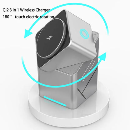 2025 Touch Auto-Rotating Qi2 3 in 1 Magnetic Wireless Charger Stand For iPhone Samsung Xiaomi OPPO 30W Fast Charging