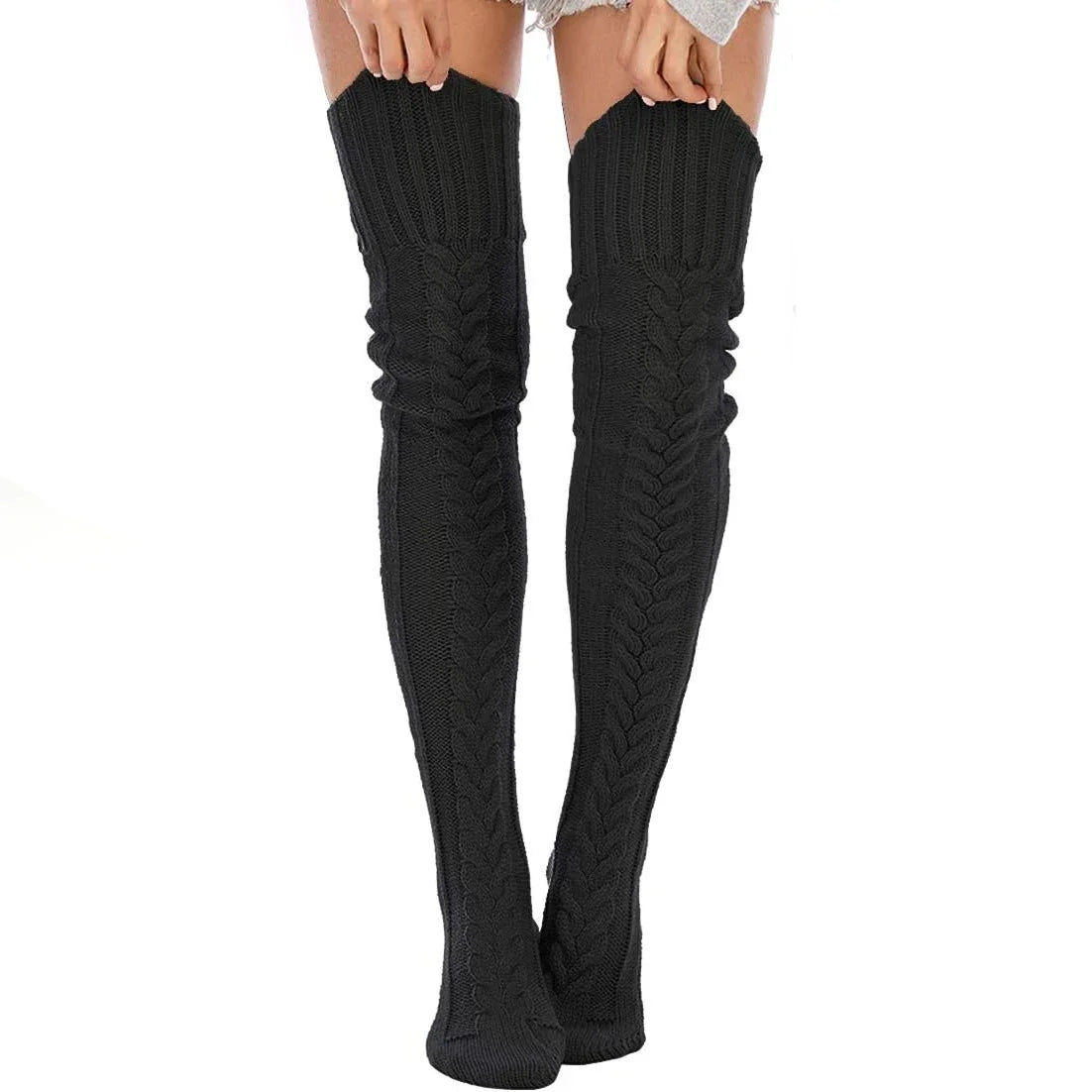 TRALOW Women's Thigh High Socks Over the Knee Cable Knit Boot Socks, Long Warm Fashion Leg Warmers Winter For Party Cosplay Yoga