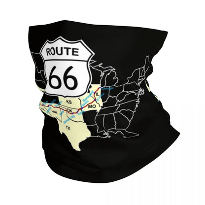 Custom Travel Motorcycle Ride Route 66 Bandana Winter Neck Warmer Windproof Wrap Face Scarf for Hiking Highways Gaiter Headband