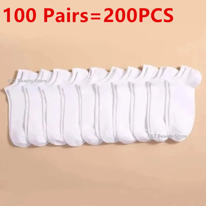 50/100 Pairs Solid Color Breathable ﻿Sock Women Men Boat Socks Invisible Low Cut Non-slip Summer No-show Ankle Socks Wholesale