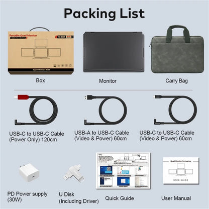 Triple Screen Portable LCD Backlit Monitor FHD Display Secondary Screen Connected to Notebook with 1 Cable Sub Screen Extender