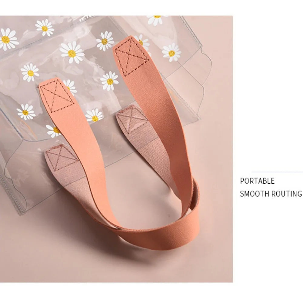 High Quality PVC Transparent Clear Tote Bag Little Daisy Waterproof Storage Bag Handle Gift Bag Transparent Shopping Bags
