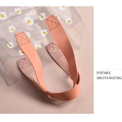 High Quality PVC Transparent Clear Tote Bag Little Daisy Waterproof Storage Bag Handle Gift Bag Transparent Shopping Bags