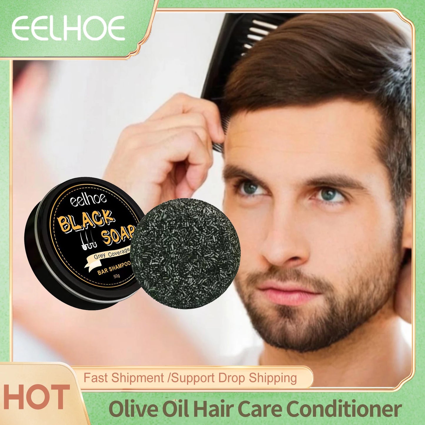 Eelhoe Black Hair Shampoo Soap Repair Gray White Keep Nourish Roots Non irritating Anti Dandruff Deep Clean Hair Darkening Soap