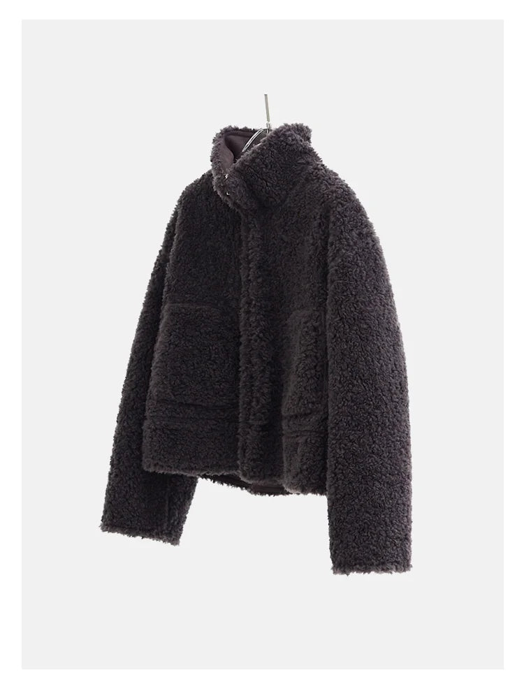 Teddy Style 100% Wool Coat ~ Women's Short Lazy-Style Jacket Loose Top Autumn and Winter New Model 2025 Faux Fur