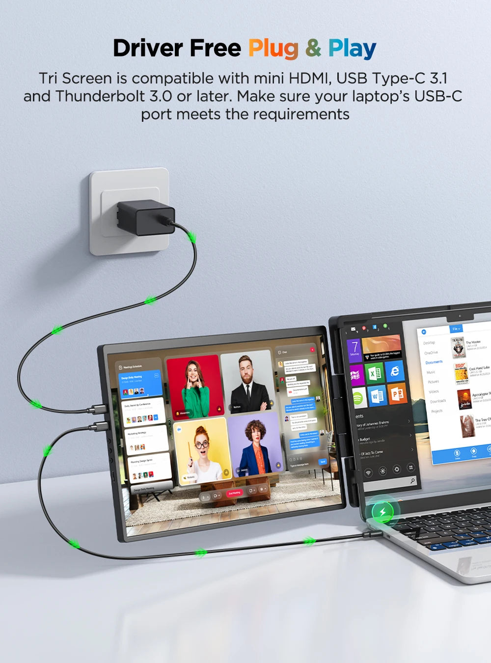 UPERFECT First 2K 14' Tri Screen Laptop Monitor Extender Triple Display 360° Rotatable Attachable Portable Monitor for Laptop