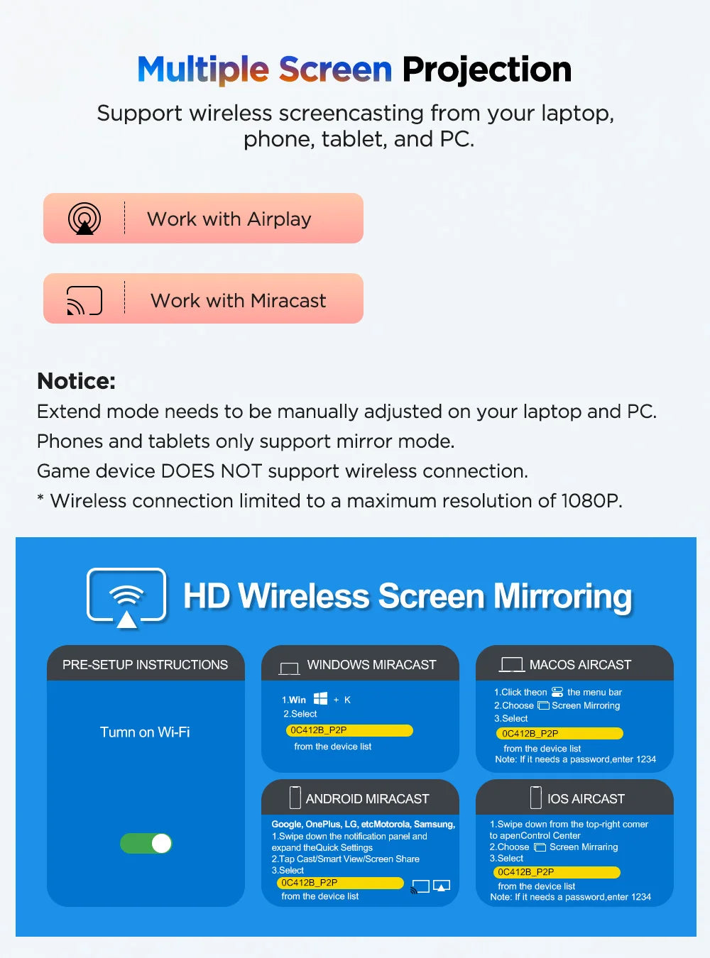 UPERFECT UFree Z14 Pro Wireless Triple Portable Monitor 14" Laptop Screen Extender with Stand /Sleeve Support AirPlay Miracast