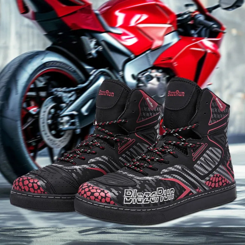 Motorbike Shoes Men Motorcycle boots Breathable Anti-fall Rider Road Racing Casual Shoes Boot Gear Shift Rubber Sole Reflective