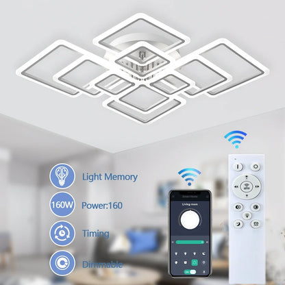Simple Ceiling Chandelier Square with Remote Control Dimmable Modern Ceiling Lights Smart LED Lighting Fixture Study Living Room