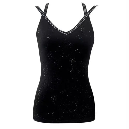 Women's Fashion Tank Top Camisole Glitter Rhinestone V-Neck Cami Tops Cross Strap Vest Female Night Club Wear Summer New Clothes