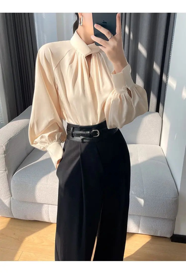 Office Lady Hollow Out Loose Shirt Tops Spring Autumn New Long Sleeve Elegant Solid Blouse Temperament Fashion Women Clothing