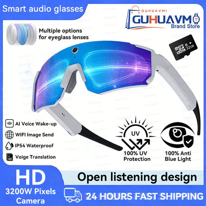 2026 AI Skiing Smart Glasses 800W HD Anti-shake Camera Action Capture Goggles Men 3D Surroud Sound AI Chat Call Sport Sunglasses