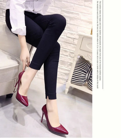 Nude Pumps for Women High Heel Shoes Female Fashion Patent Leather Sexy Pointed Toe Thin Heel Wedding Shoes Plus Size 34-44