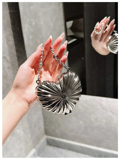Golden Silver Evening Bag Handbag Luxury Designer Shoulder Crossbody Bags Party Wedding Clutch Mini Heart Pattern Shell Purse