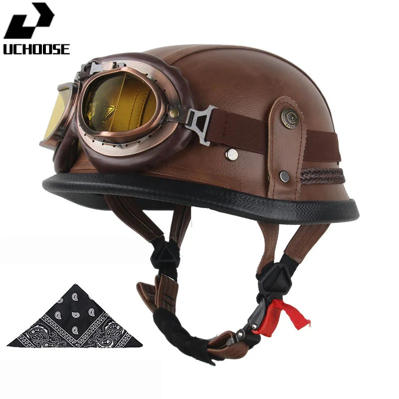 DOT Certified Vintage Open Helmet Motorcycle Open Face Helmet Retro 3/4 Helmet Cruise Casco Casque Moto Men Women