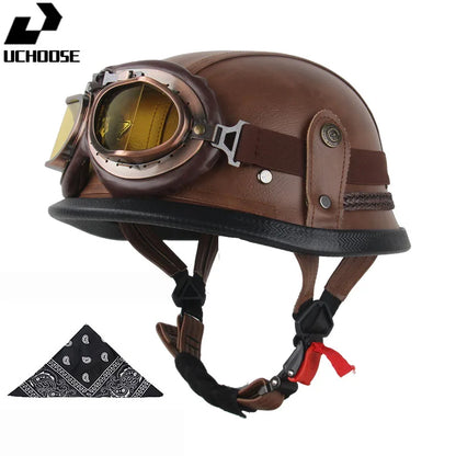 DOT Certified Vintage Open Helmet Motorcycle Open Face Helmet Retro 3/4 Helmet Cruise Casco Casque Moto Men Women