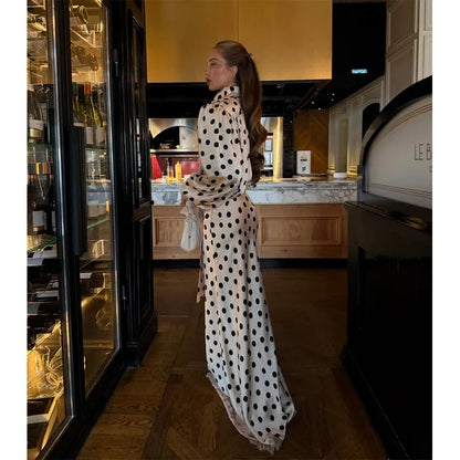 Black Polka Dot V Neck Shirt Skirt 2 Piece Set Elegant Women Long Sleeve Blouses With Scarf Suit 2026 Lady Commucate Outwear