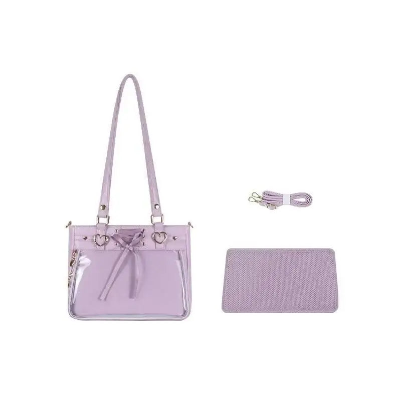 JIAERDI Transparent Ribbon Bow White Ita Bag Women Harajuku Aesthetic Large Capacity Shoulder Bags Lady Versatile Satin Handbag