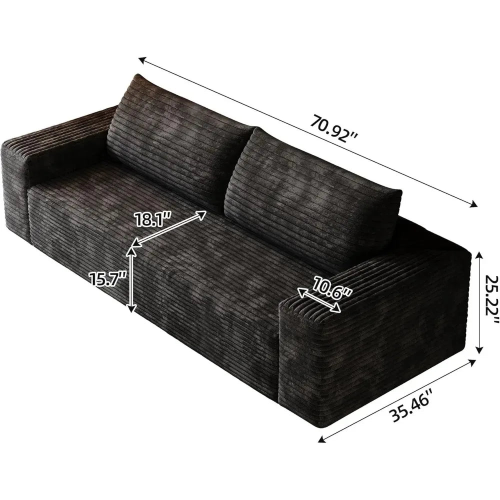 71" 3-Seater Love Seat Sofa,No Assembly Required,Plush Corduroy Loveseat Boneless Couch with High Cushion Backrest and Wider Arm