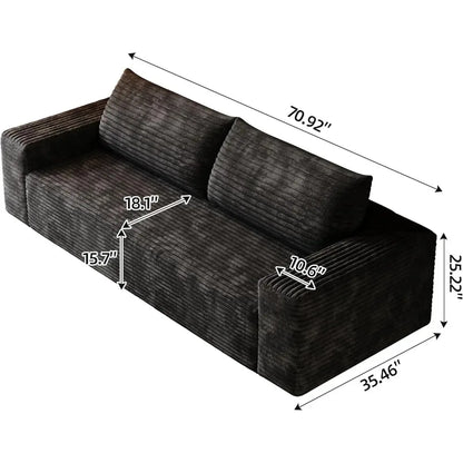 71" 3-Seater Love Seat Sofa,No Assembly Required,Plush Corduroy Loveseat Boneless Couch with High Cushion Backrest and Wider Arm