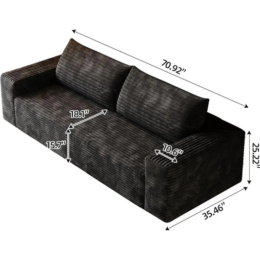71" 3-Seater Love Seat Sofa,No Assembly Required,Plush Corduroy Loveseat Boneless Couch with High Cushion Backrest and Wider Arm