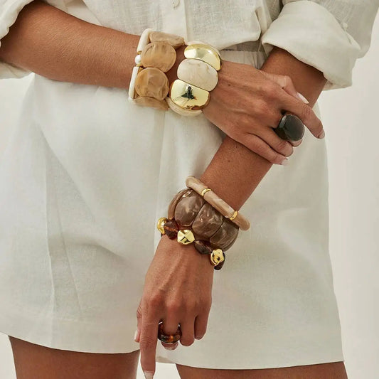 IngeSight.Z 6 Style Boho Punk Geometric Acrylic Resin Elasticity Bangles Women Vintage CCB Beads Bangle Bracelets Charm Jewelry