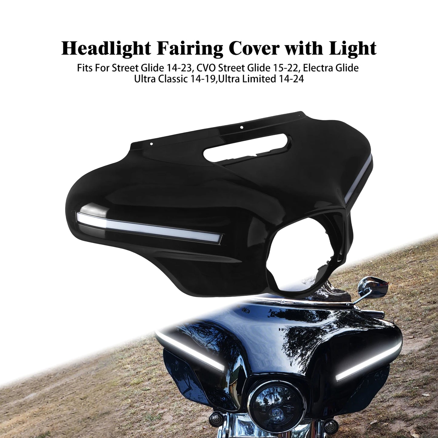 Motorcycle Front Headlight Fairing With LED Light Batwing Outer Cowl Cover For Harley Touring Street Electra Glide Ultra 2014-24