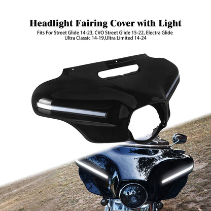 Motorcycle Front Headlight Fairing With LED Light Batwing Outer Cowl Cover For Harley Touring Street Electra Glide Ultra 2014-24