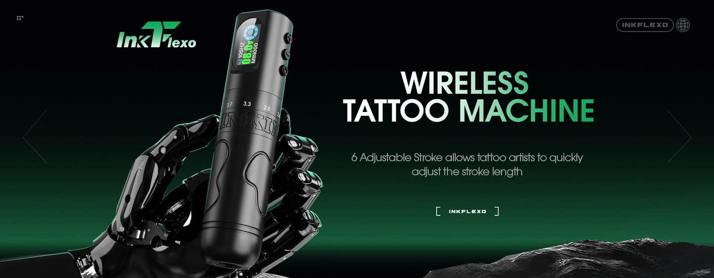 EZ Inkflexo 2.2-4.2mm Adjustable Stroke Wireless Tattoo Machine Pen Coreless Motor with 20pcs REVO Cartridge Tattoo Needles Kits
