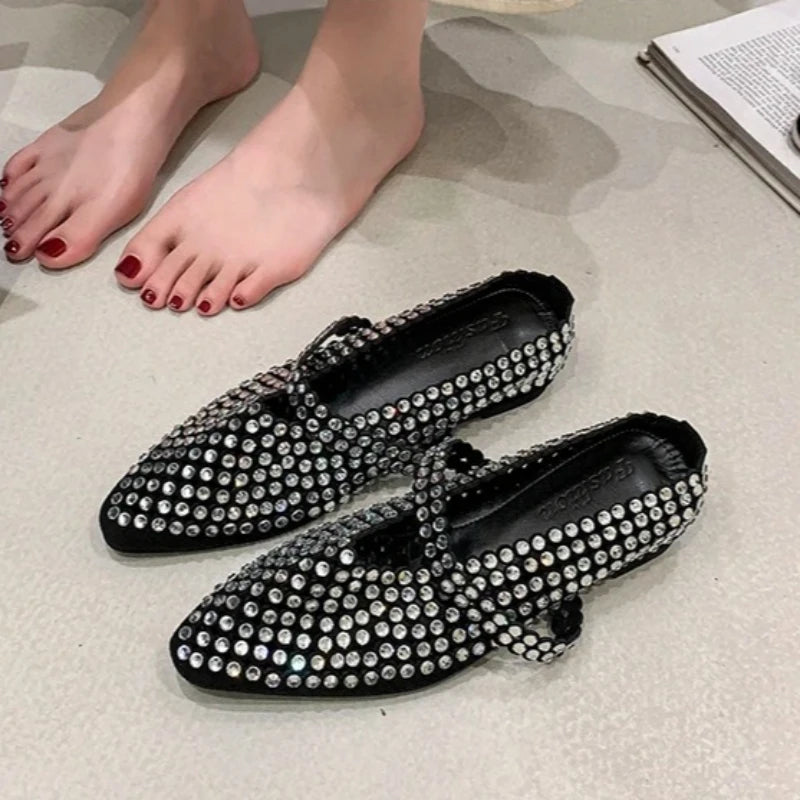 Crystal Women's Pointed Toe Slippers Luxury Flats Sandals Casual Mules Shoes Cozy New Trend Slides Fashion Dress Mujer Zapatos