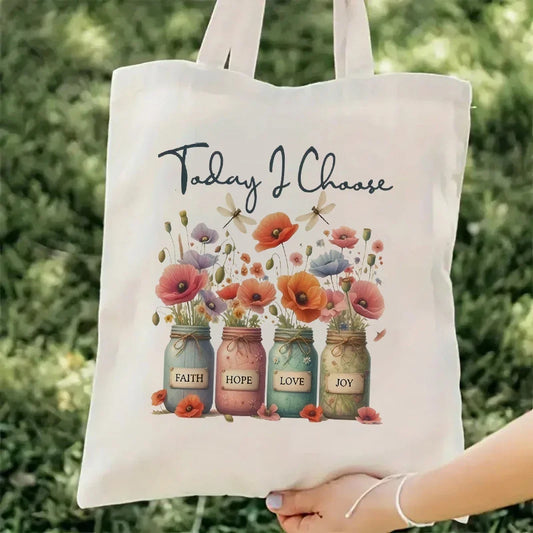 Today I Choose Sunflowers Canvas Shoulder Tote Bag School Bag Handbag & Shopping Gift Bag Perfect for Outdoors Travel Gift
