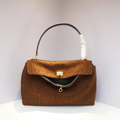25 New Soft Suede Tote Bag Large Capacity Frosted Cowhide Lock Bag Women's Crossbody Shoulder Bag