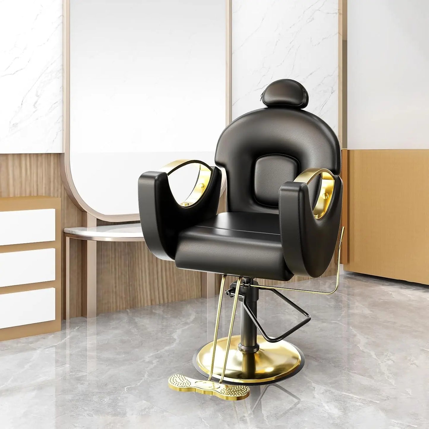 Reclining Barber Salon Chair 360°Swivel Barber Chair with Heavy Duty Hydraulic Pump for Spa Shampoo Hair Stylist Barbershop Home