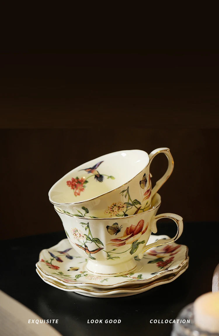 Flower and Bird Patterns Ceramic Cup&saucer Dining Table Coffee Mug Milk Cups Afternoon Tea Teacup Fruit Juice Container
