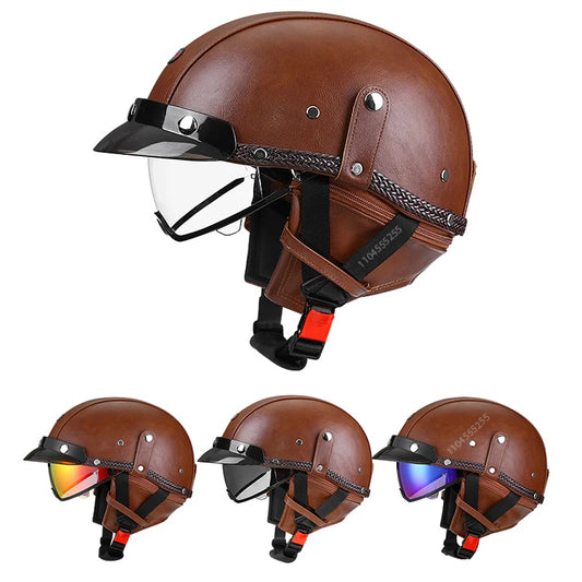 Retro Motorcycle Helmet DOT Approved Built in Sunglasses Casco Moto Helmet Detachable Insert Liner Vintage German Half Helmet