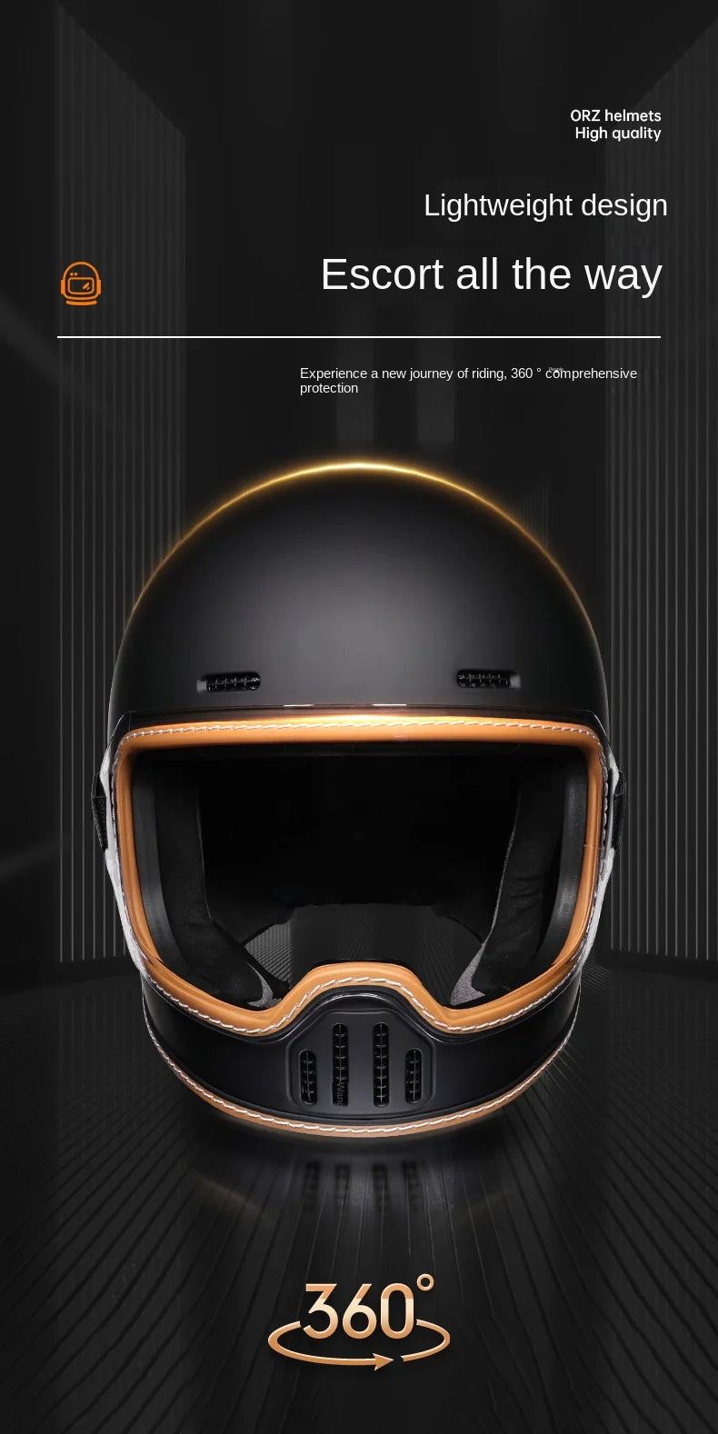 ORZ Retro Motorcycle Helmet Full Face Cruising Motorcycle Helmet Four Seasons Couple Street Pig Nose Helmet DOT Approved 729