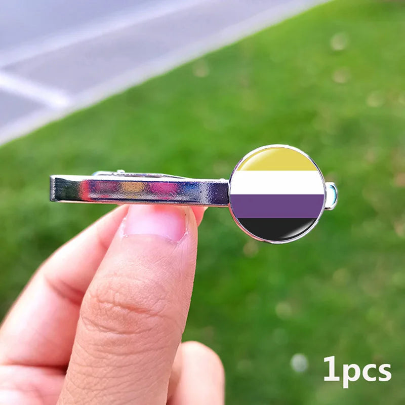 Lesbian Gay Pride Cufflinks for Fans LGBT Creative Rainbow Flag Glass Gem Charm Shirt Decoration Cuff Buttons