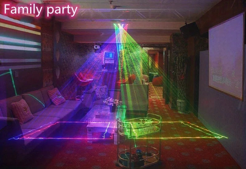 Party lights, DJ disco lights, 4-beam DMX and voice-controlled laser lights, light show stroboscopic party lights ambient lights