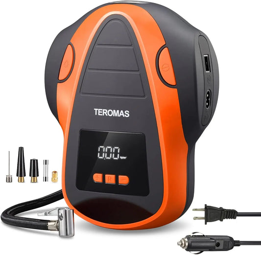 Portable Air Compressor for Car Tires, Digital Electric Pump with Pressure Gauge, 12V DC/110V AC for Inflatables