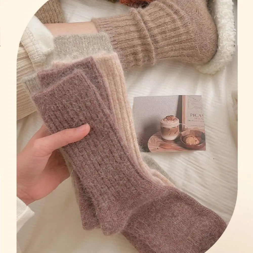 Cashmere winter warm velvet socks fashionable Harajuku thick mid tube socks soft sleep home socks striped women's long socks