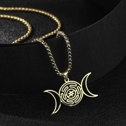 Jeshayuan Greek Goddess Hecate Ἑκάτη Pendant Necklace For Women Triple Moon Goddess Stainless Steel Amulet Jewelry NEW