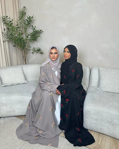 Eid Luxury Floral Embroidery Abaya Kimono Dubai Cardigan Muslim Party Dress Abayas for Women Turkish Islamic Clothes Kaftan Robe