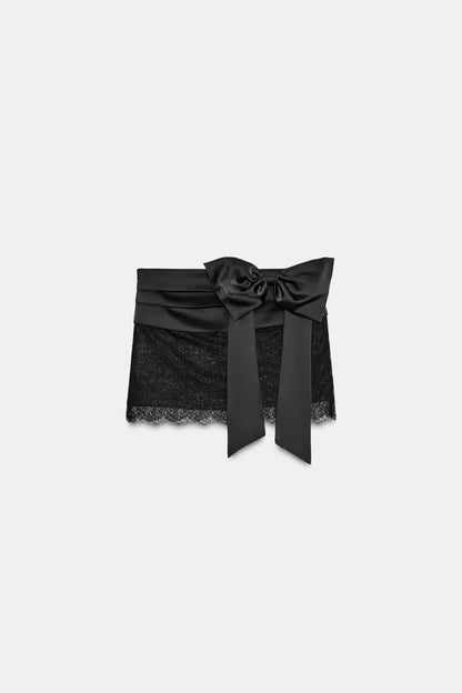 Elegant Women's Sets New In Matching Sets New Satin Bow Lace Sexy Hollow Tights Mini Hip Midi Skirt Suit For Sexy Women's Outfit