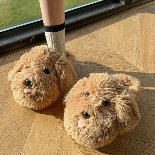 Fluffy Cartoon Women's Home Slippers Winter Cute Plush Luxury Designer Woman Shoes Flats Indoor Casual Fuzzy Fur Slides Elegant