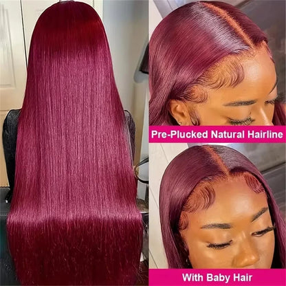 Bone Straight Human Hair Wigs Burgundy 13x6 Hd Lace Frontal Human Hair Wig 99j 13x4 Hd Lace Wigs 200% High Density 36 Inch