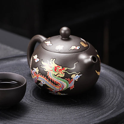 Hand-made Dragons Phoenixs Color-changing Purple Clay Teapot Reusable Tea Pot For Brewings Tea Cup Infuser Teapot Valuable Gift