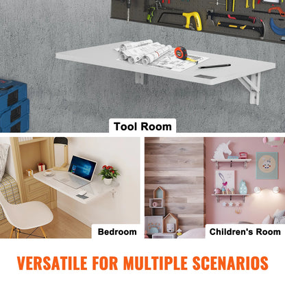 SucceBuy Wall Mounted Folding Table Drop Leaf  Floating Desk with Bracket Fold Down for Home Office Room Kitchen Space-Saving