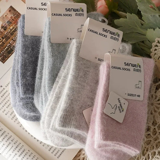 Sock Leisure Ankle Crew Fuzzy Autumn Winter Rabbit Fur Women mid-calf Thickened Warm Soft Wool Socks 8W96