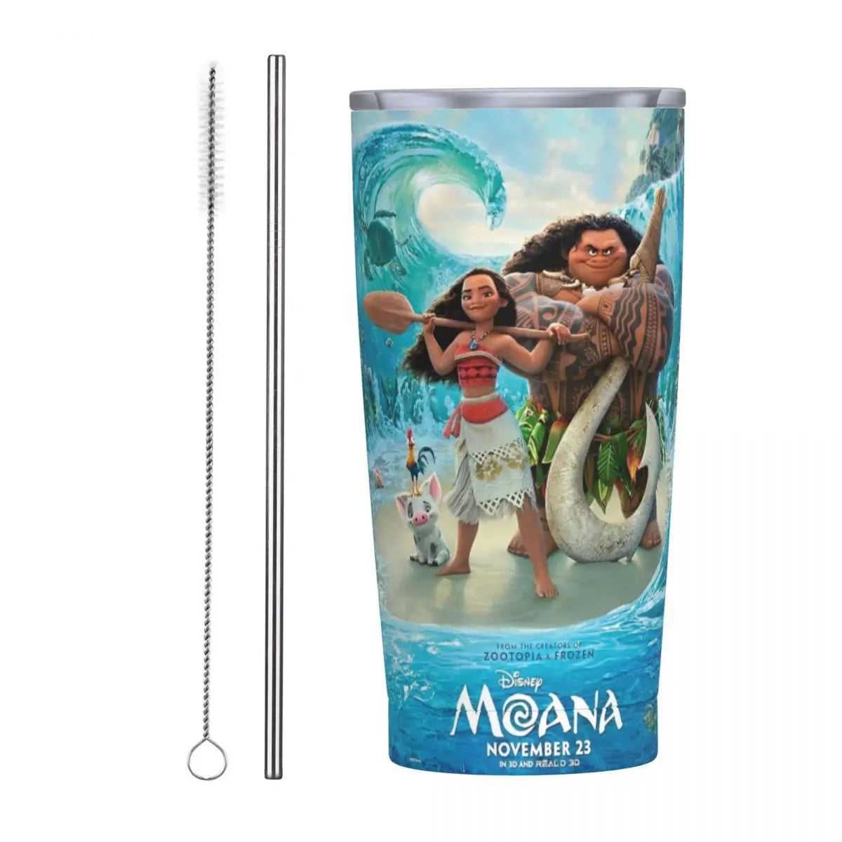 Moana and Pua Cartoon Movie Insulated Tumbler with Straws Stainless Steel Coffee Mugs Double Wall Car Bottle Cups 20oz